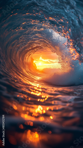 Ocean golden eye wave sunset