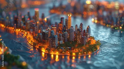 An intricately detailed tilt-shift photograph of New York City, capturing its iconic landmarks with hyper-realistic precision