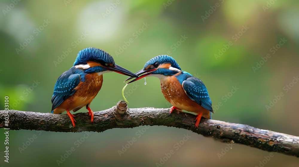 Obraz premium Common kingfisher pair courtship feeding