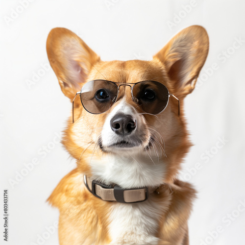 Cane carino con occhiali da sole e con espressione simpatica. photo