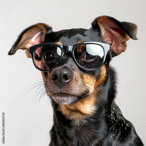 Cane carino con occhiali da sole e con espressione simpatica.