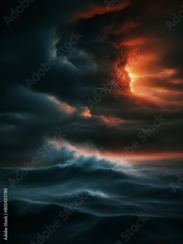 illustrazione con cieli carichi di nubi minacciose sopra un mare in tempesta photo