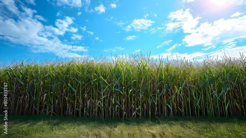 Cultivating Biofuel Crops such as Corn, Sugarcane, and Switchgrass to Produce Renewable Fuels. Concept Biofuel Crops, Corn Cultivation, Sugarcane Harvesting, Switchgrass Planting photo