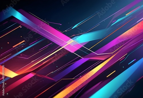 Abstract Background: Colorful Neon Lights in Vibrant Blues, Pinks, and Purples Glow Against a Deep Black Canvas photo