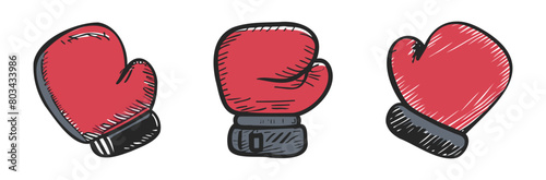 Set of red boxing gloves. Illustration. Sporting gloves with minimalist design. Concept of sports equipment, boxing training, powerful punch, combat sports. Isolated on white background