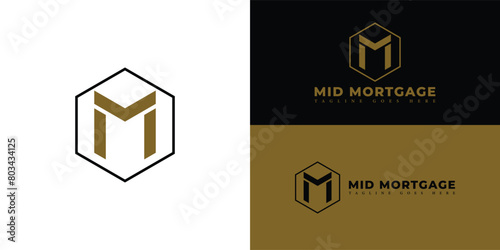 Abstract initial hexagon letter M or MM logo in black-gold color isolated on multiple background colors. The logo is suitable for property and real estate mortgage company icon logo design inspiration photo