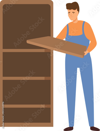 Wardrobe furniture assembly worker man icon cartoon vector. Home process. Worker tool