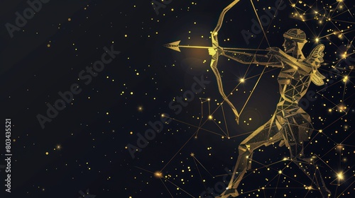 gold sagittarius zodiac made of technological dots and lines photo