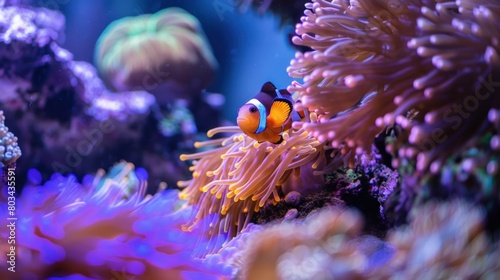 The cute Nemo fish hides in the anemone