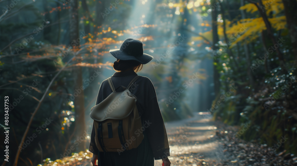 登山をする女性