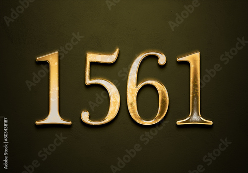 Old gold effect of 1561 number with 3D glossy style Mockup. 