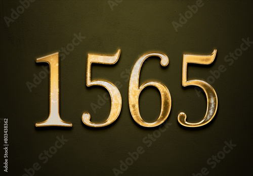 Old gold effect of 1565 number with 3D glossy style Mockup. 