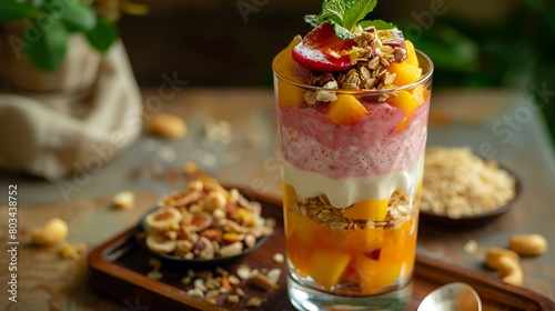 Faluda is a dessert strawberry and mango flavoured and nuts selective focus