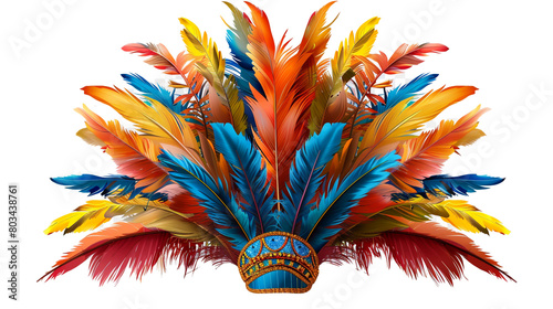 A Brazilian carnival headdress with colorful feathers on a transparent background. PNG format, This PNG file, with an isolated cutout object on a transparent background. 