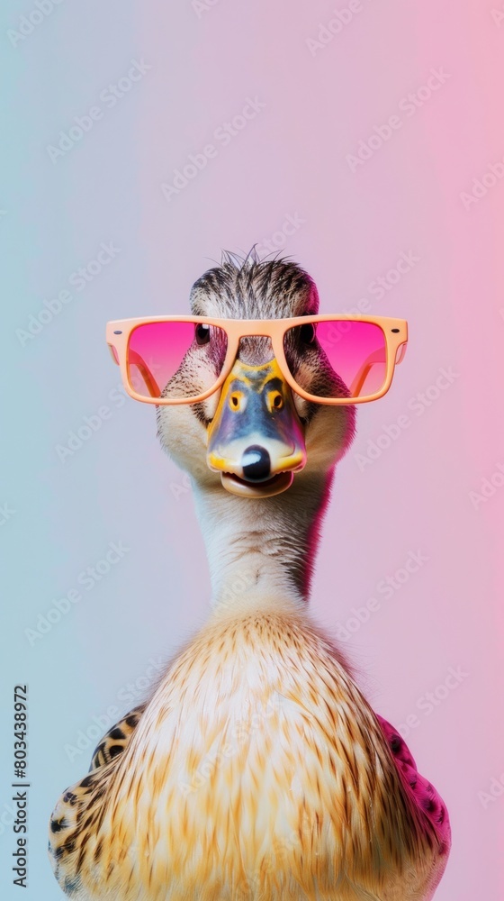 Fashionable duck wearing oversized sunglasses