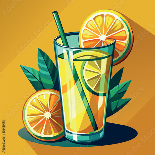 Vector illustration of a glass of lemonade on a colorful background