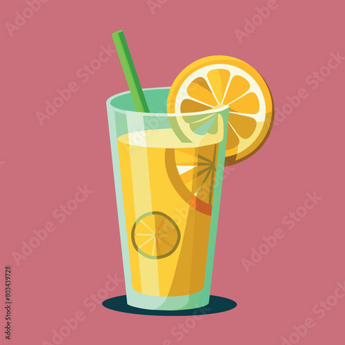 Vector illustration of a glass of lemonade on a colorful background