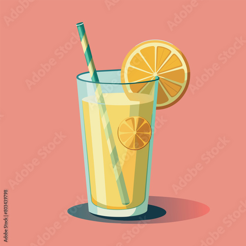 Vector illustration of a glass of lemonade on a colorful background