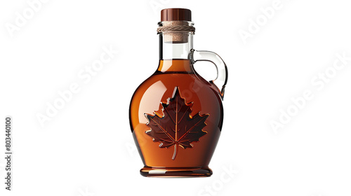 A Canadian maple syrup bottle with a leaf emblem on a transparent background. PNG format, This PNG file, with an isolated cutout object on a transparent background. 