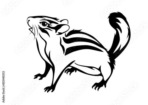 Outlined cute chipmunk isolated on white. All parts of the drawing are welded into one solid object