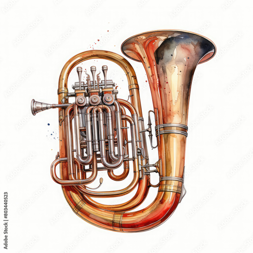 Fototapeta premium Watercolor Tuba Illustration, Generative Ai