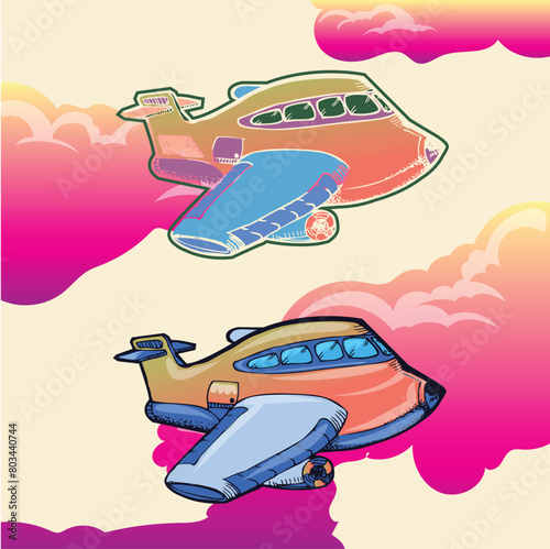 airplane set for animation on pink sky background