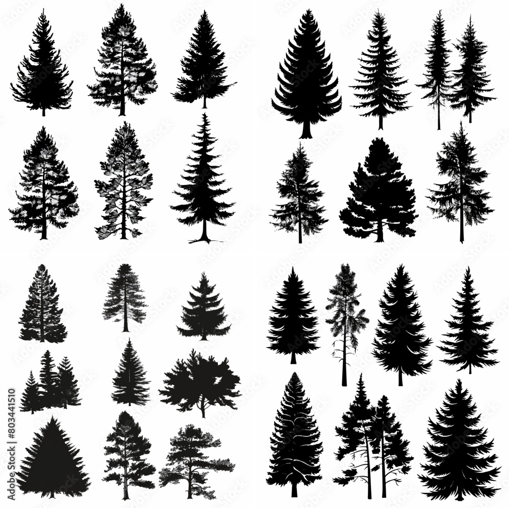 black tree silhouette set pure badge eco outline recreation breath emblem label protection graphic pine trunk woodland black tree silhouette set pure badge eco outline recreation breath emblem label protection graphic pine trunk woodland