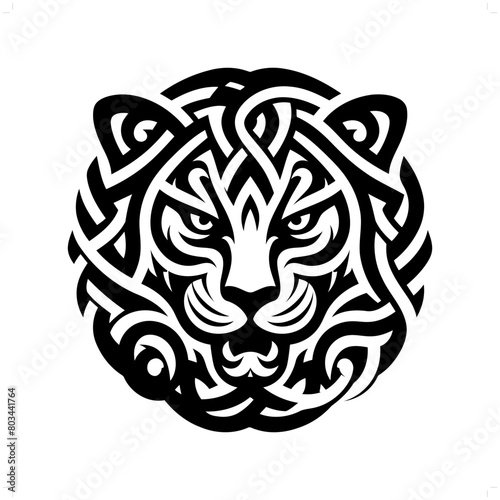 Tiger silhouette in animal celtic knot, irish, nordic illustration