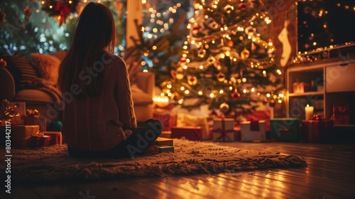 A cozy family gathering around a beautifully decorated Christmas tree, exchanging gifts, and enjoying festive treats. Loved ones come together to celebrate the spirit of giving, love, and togetherness
