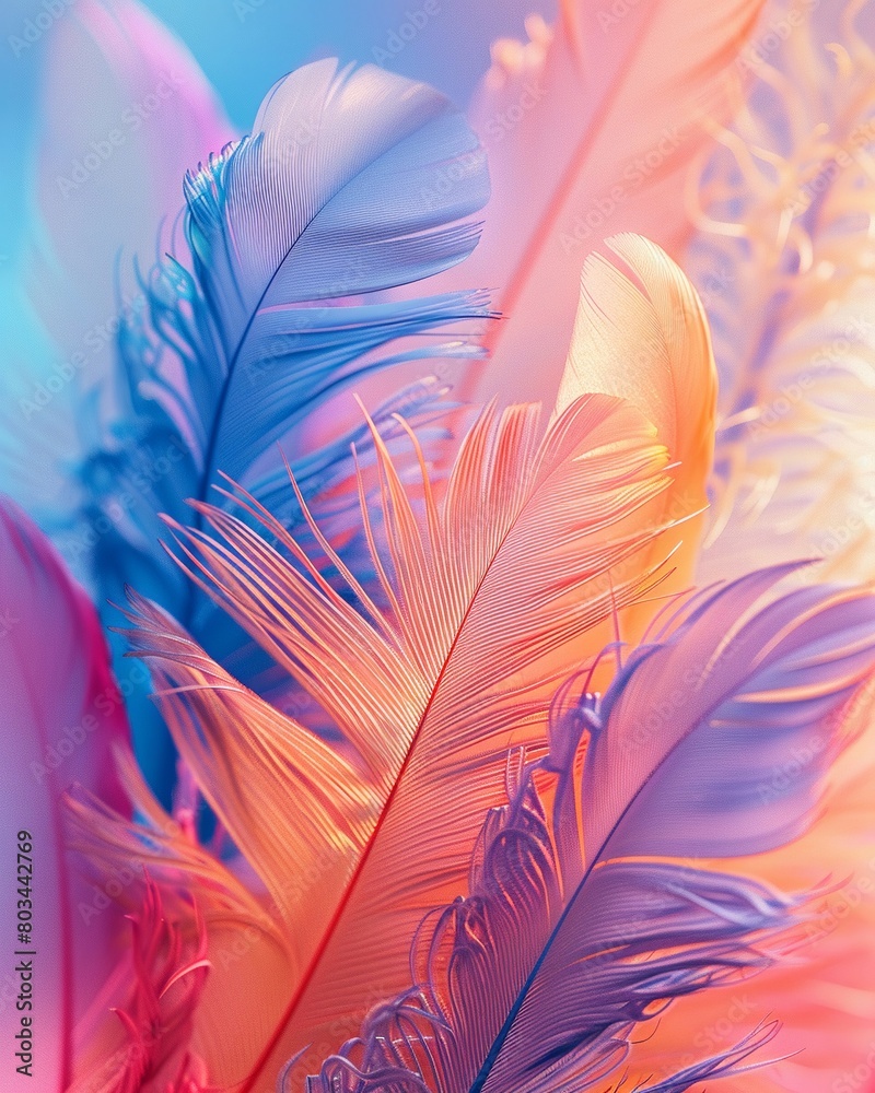 Fototapeta premium pastel colour feather abstract background , neon light