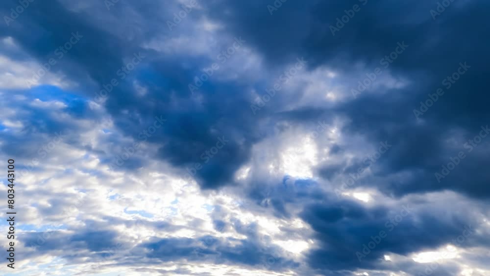 Dark cloudscape spreading by the horizon. Formation of rainy cloudscape in the sky. Low angle view. Timelapse.
