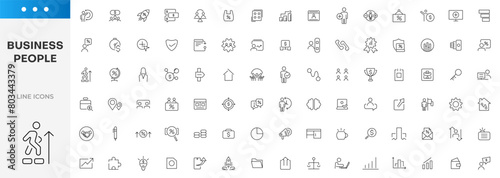 Business people line icons set collection. Teamwork, human resources, meeting, partnership, success, resume, co-workers, cooperation icons. Outline icon collection. Thin outline icons pack