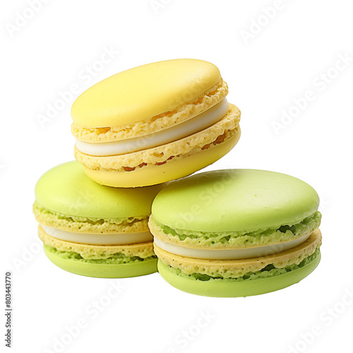 Green and yellow macarons isolated on transparent or white background, png