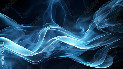 Abstract Light and Dark Blue Colors with Glowing Waves and Smoke on Black Background. Concept Abstract Art, Light Blue, Dark Blue, Glowing Waves, Smoke, Black Background