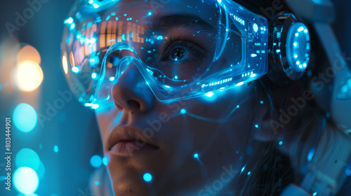 Wallpaper Mural A person wearing futuristic wearable health monitoring devices that seamlessly track vital signs, activity levels, and other health metrics in real-time. Torontodigital.ca