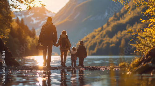 A family exploring nature together, whether hiking in the mountains or playing on the beach, bonding over shared adventures and enjoying the beauty of the natural world photo