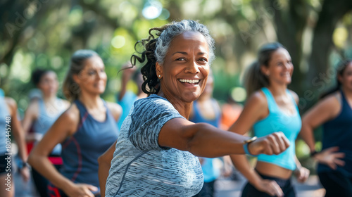 A community health fair and wellness event with participants engaging in various activities, including exercise classes, screenings, and healthy cooking demonstrations. photo