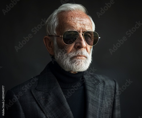 Elderly Man in Sunglasses and Suit