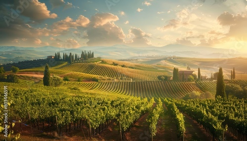 A beautiful landscape of a vineyard in Tuscany  Italy