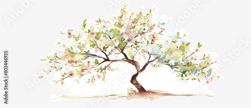 A beautiful watercolor painting of a cherry blossom tree in full bloom