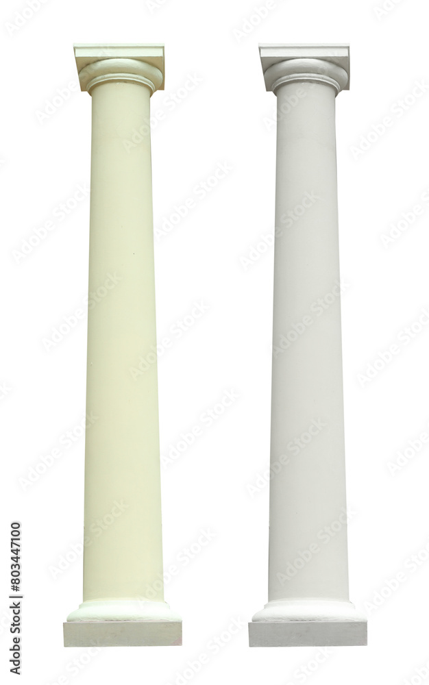 Pillar columns two colors isolated on white background. Old architecture details concept. Pillar columns two colors isolated on white background. Old architecture details concept.