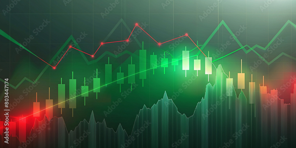 abstract background stock exchange bankrupt, loss chart and bad news, red and green tones