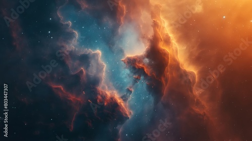 Nebula in Deep Space with Stars  Galaxies  Smoke Texture  Orange Blue Gradient Colors