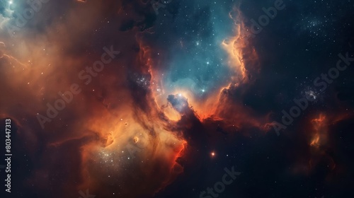 Nebula in Deep Space with Stars and Galaxies  Smoke Texture  Orange Blue Gradient Colors