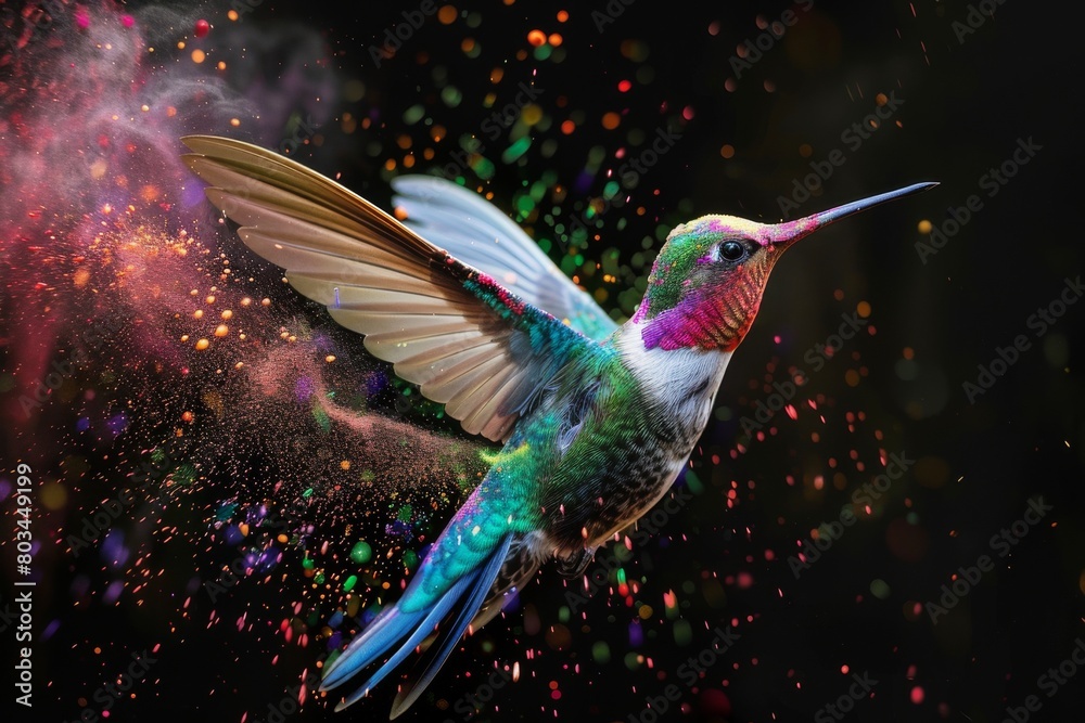 Majestic Pink Hummingbird Gliding Through a Nebula of Colorful Cosmic Dust
Majestic Pink Hummingbird Gliding Through a Nebula of Colorful Cosmic Dust
