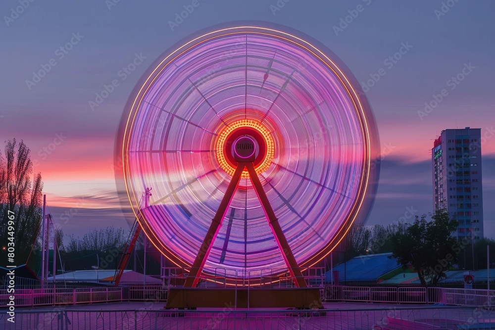 ferris wheel outdoor long exposure twilight dusk evening magic summer amusement park carnival urban cityscape landscape lights enchanting 