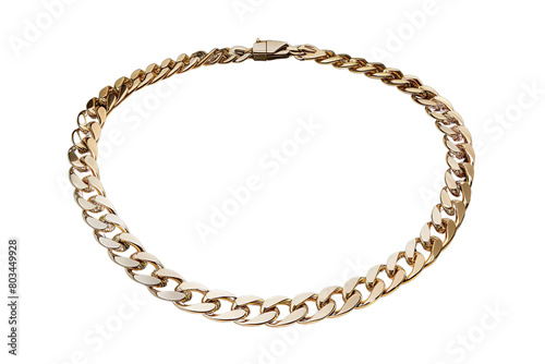 A gold chain necklace with a clasp, white background, transparent background