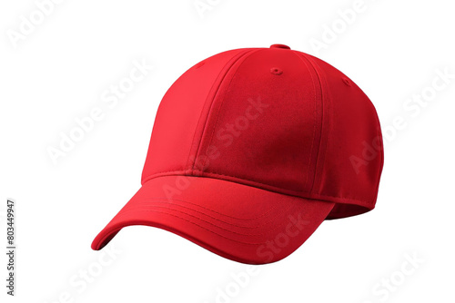 A red baseball cap with a white background, transparent background