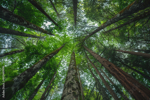 A dense forest of tall, slender trees reaching towards the sky.