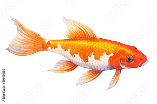 A gold and white fish swimming in a tank, white background, transparent background